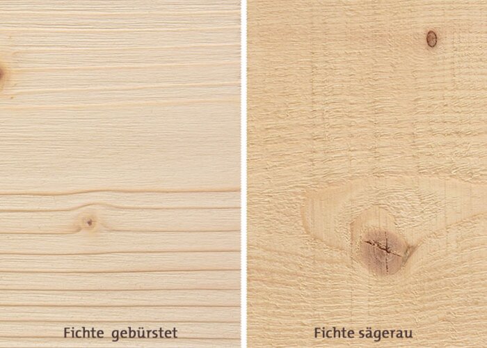 Fichte gebürstet und Fichte sägerau