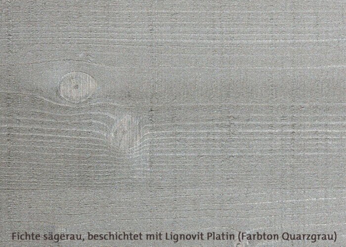 Die wasserverdünnbare, dünnschichtige Holzlasur Lignovit Platin ermöglicht spektakuläre metallisch schimmernde Farbeffekte und weist eine hervorragende Wetterbeständigkeit sowie einen gleichmäßigen Abbau bei Bewitterung auf.